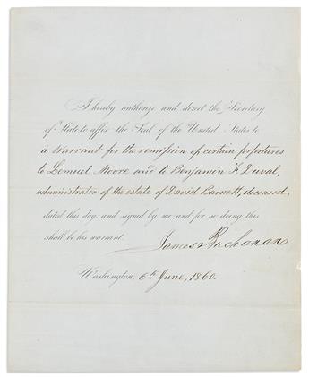 BUCHANAN, JAMES. Two Documents Signed, each as President.